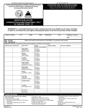 North Carolina Hepatitis B Acute Report Form