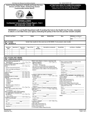 North Carolina Shigellosis Report Form