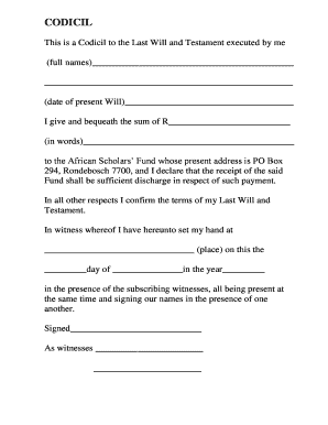 Codicil to Last Will and Testament