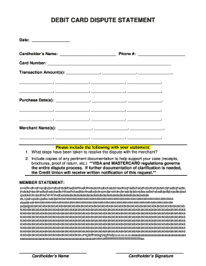 Debit Card Dispute Statement