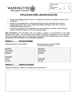 Second Black Bin Application Form