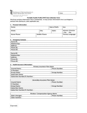 Portable Health Profile Data Collection Form