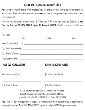 Local 881 Change of Address Card