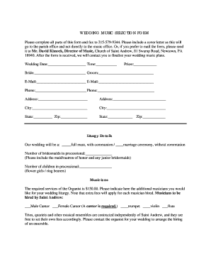 Wedding Music Selection Form