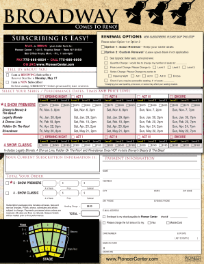 Pioneer Center Theater Subscription Order Form
