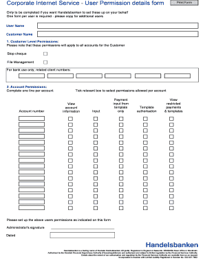 Handelsbanken User Permission Form