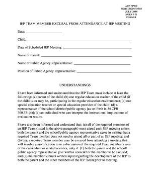 IEP Team Member Excusal Form