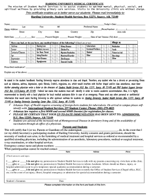 Harding University Medical Certificate