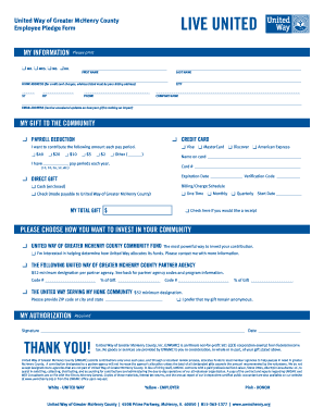 United Way Employee Pledge Form