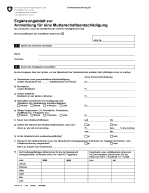 Ergänzungsblatt zur Anmeldung für eine Mutterschaftsentschädigung