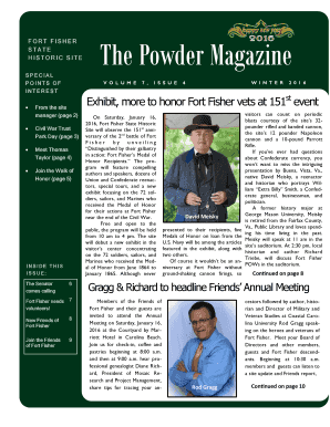 FORT FISHER STATE HISTORIC SITE SPECIAL POINTS OF INTEREST The Powder Magazine V O L U M E From the site manager (page 2) Civil War Trust Park Day (page 3) Meet Thomas Taylor (page 4) Join the Walk of Honor (page 5) INSIDE THIS ISSUE: 7 , I