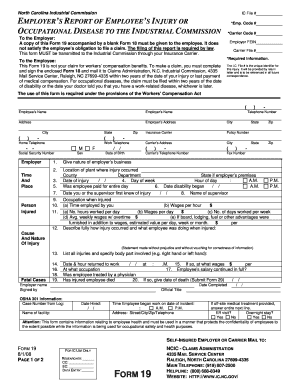 North Carolina Form 19 - Employer's Report of Employee's Injury