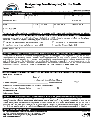 North Carolina Death Benefit Designation Form 2DB
