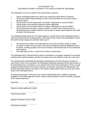 Transfer Student Consent to Cancellation of Transfer