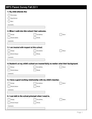 WPS Parent Survey Fall 2011