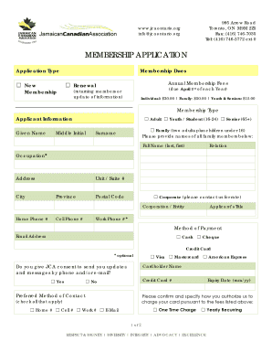 Jamaican Canadian Association Membership Application