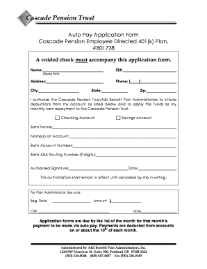 Cascade Pension Trust Auto Pay Application Form