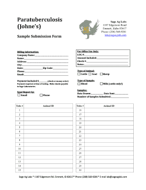 Paratuberculosis Johne’s Sample Submission Form