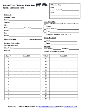 Bovine Viral Diarrhea Virus Test Submission Form