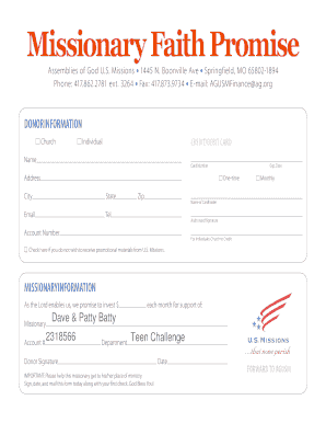 Missionary Faith Promise Form