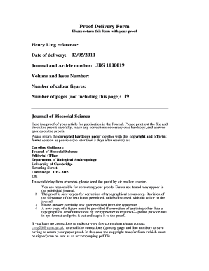 Journal of Biosocial Science Proof Delivery Form