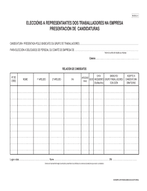 Spanish Worker Representative Election Nomination Form