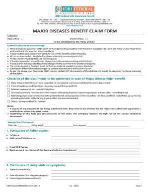 Major Disease Benefit Claim Form