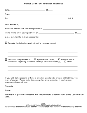 Notice of Intent to Enter Premises