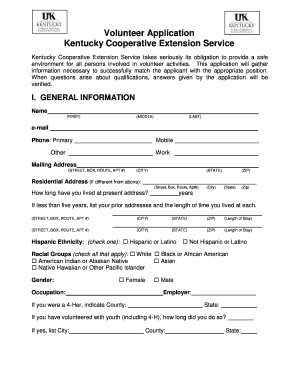 Kentucky Cooperative Extension Service Volunteer Application