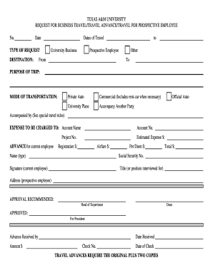 Texas A&M University Business Travel Request Form