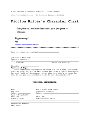 Fiction Writer's Character Chart