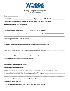 Cat Profile Form for Caring Companions Program