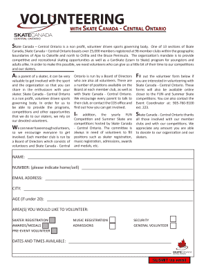 Skate Canada Central Ontario Volunteer Form