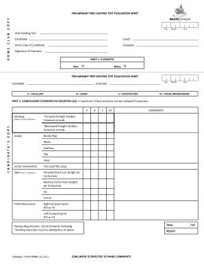 Preliminary Free Skating Test Evaluation Sheet