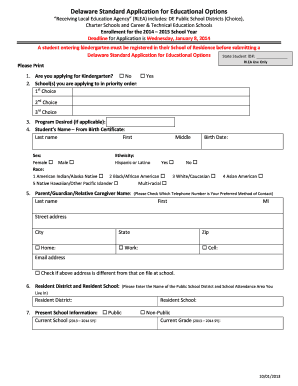 Delaware Standard Application for Educational Options