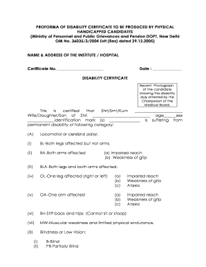 Disability Certificate for Handicapped Candidates