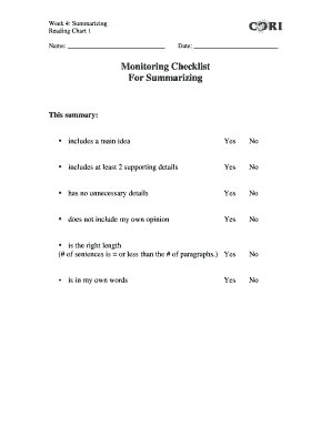 Summarizing Monitoring Checklist