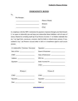Indemnity Bond for Pension Payment
