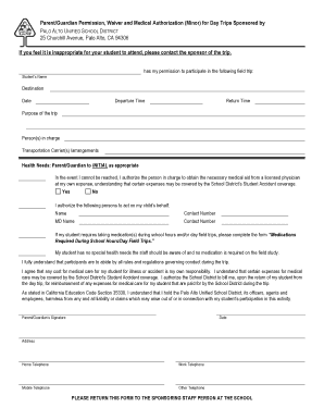 Parent Permission Waiver for School Field Trips