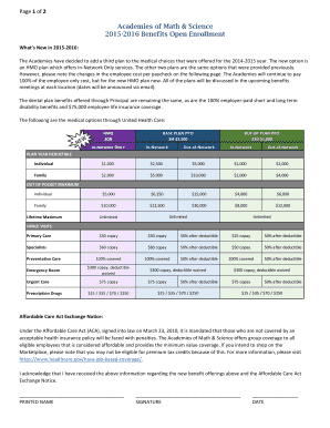 Academies of Math & Science 2015-2016 Benefits Open Enrollment Form