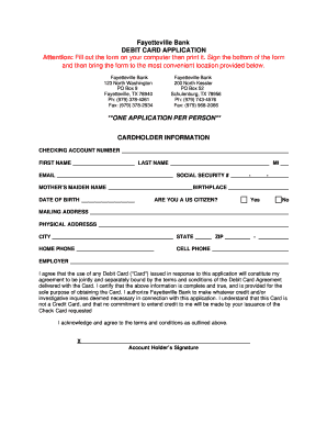 Fayetteville Bank Debit Card Application