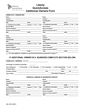 Liberty QuickAccess Additional Owners Form