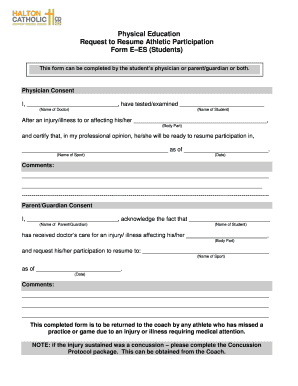 Request to Resume Athletic Participation Form