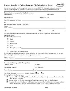 Jostens Yearbook Portrait CD Submission Form