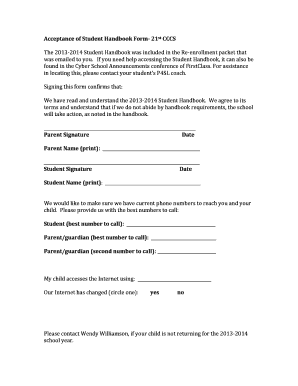 Student Handbook Acceptance Form