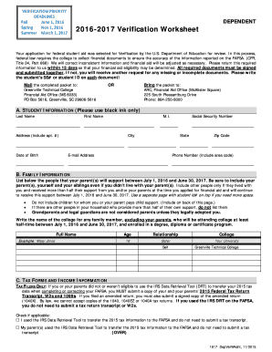 2016-2017 Verification Worksheet