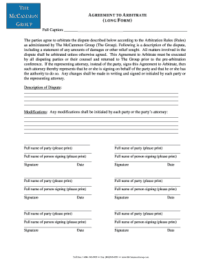 Agreement to Arbitrate (Long Form)