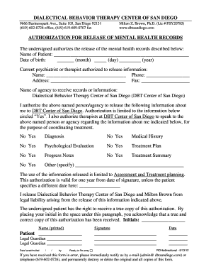 Authorization for Release of Mental Health Records