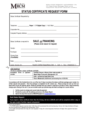 Status Certificate Request Form