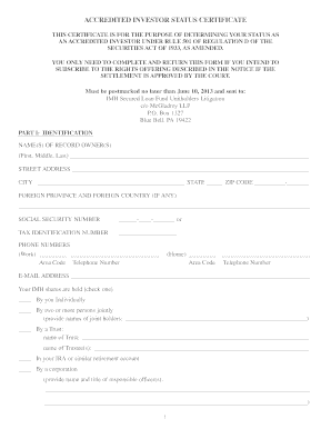 Accredited Investor Status Certificate